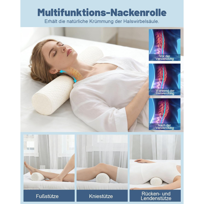 Подушка для шиї, ортопедична подушка 2-в-1 з валиком для шиї, ергономічна подушка з піни з ефектом пам&39яті для сну на боці - подушка для сну для шиї та сну - переможець тесту на подушку для підтримки шиї