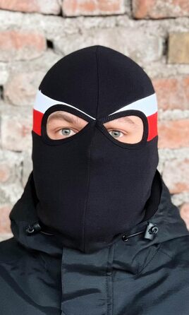 Балаклава PGWEAR Stripe Бавовняна балаклава з лайкрою, еластична та дихаюча Маска для вуличного одягу та активного відпочинку Зроблено в Європі Один розмір Білий/Червоний