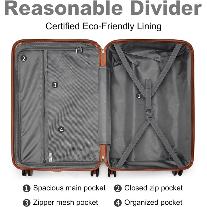 Валіза British Traveller з жорсткою оболонкою середнього розміру 64 x 43 x 26,5 см, дорожня валіза з ABS PC із замком TSA, 4-колісна валіза на візках для подорожей та бізнесу, сіро-сіра M (64 см 57 л)