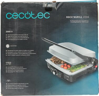 Електричний гриль, антипригарне покриття RockStone, відкривання на 180, регулювання по висоті, варильна поверхня 30 х 23,5 см, 2000 Вт, нержавіюча сталь і пластик, 2000.