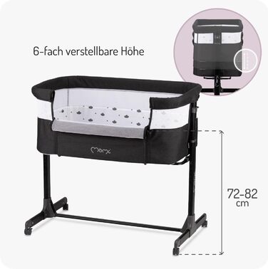 Багатофункціональна тумбочка та дитяче ліжко MoMi REVO, 6-рівневе регулювання висоти від 72 до 82 см, темно-сірий колір