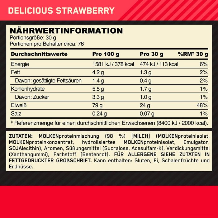 Протеїновий порошок Optimum Nutrition Gold Standard 100, Чудова полуниця, 2,28 кг