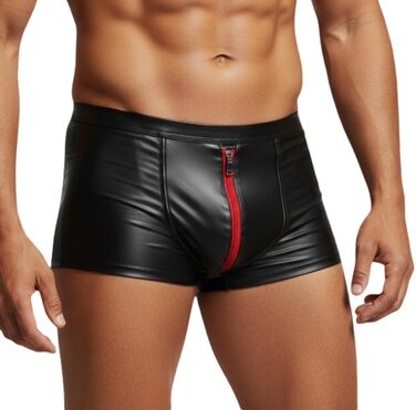 Сексуальні шорти у стилі латексу з блискавкою спереду, чорні/червоні, розмір L