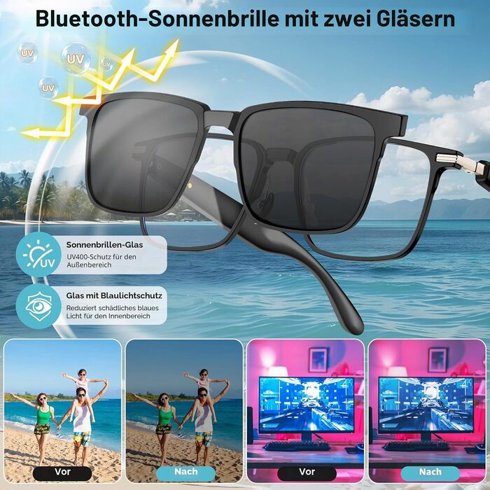 Розумні AI-окуляри S7 Bluetooth-сонцезахисні окуляри з перекладом у реальному часі та голосовим помічником, захистом від синього світла та UV-випромінювання, зі змінними лінзами