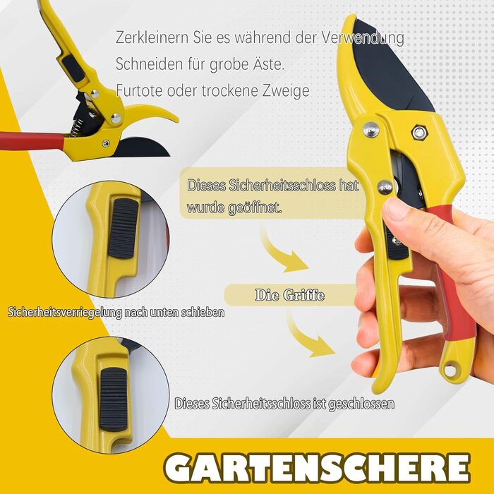 Набір садових ножиць/ножиць для дерев/ножиць для троянд із 4 предметів із сумкою для зберігання, набір садових інструментів для гілок, рослин, квітів, фруктів, гілочок діаметром різання до 23 мм