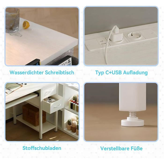 Письмовий стіл з 2 шухлядами, 120 x 50 см, комп&39ютерний/ігровий стіл з підставкою для клавіатури, регульованою по висоті бічною полицею, підставкою для монітора та розеткою для домашнього офісу та вітальні, білий, 120 x 50 см