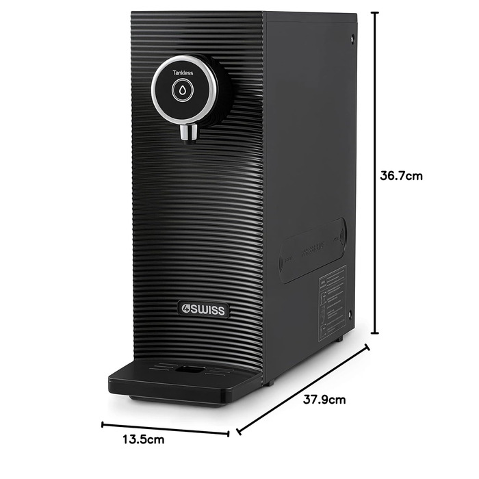 Система фільтрації 4SWISS для побутової води, 5-ступінчаста система прямого фільтрування питної води з трьома змінними картриджами та чотирма режимами дозування води (чорний)