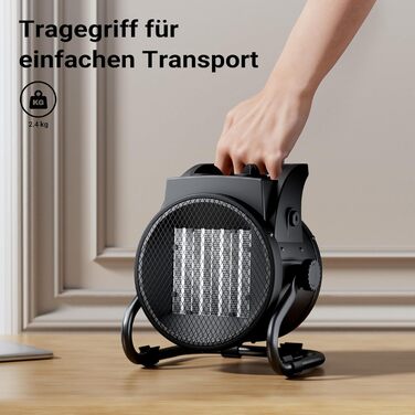 Керамічний обігрівач Wiltec потужністю 3 кВт, 3000 Вт з термостатом, вентилятор площею 40 м, 3 рівні потужності