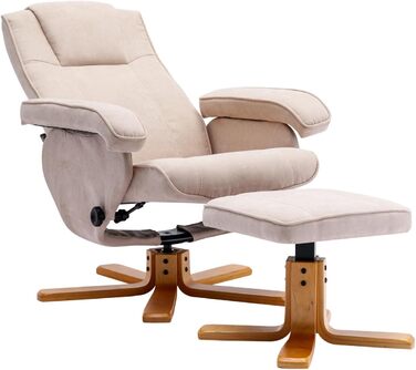 Крісло-табурет SVITA Charles, бежеве крісло для телевізора, обертове крісло, поліестер, дерево