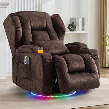 Електричне крісло для телевізора з функцією відкидання спинки, крісло з обертовим кутом 240, крісло для кінотеатру, масажне крісло з функцією підігріву, крісло для телевізора, крісло для відпочинку вагою до 150 кг (оксамит, коричневий) Коричнева оксамитов