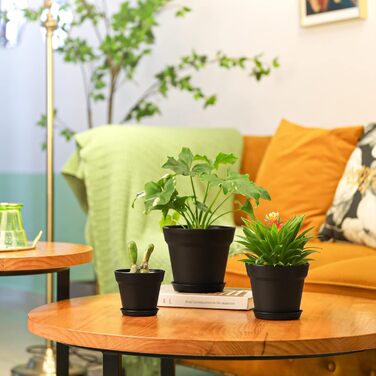 Пластиковий квітковий горщик з блюдцем, набір з 6 пластикових горщиків для трав з декількома дренажними отворами, кругла кашпо для