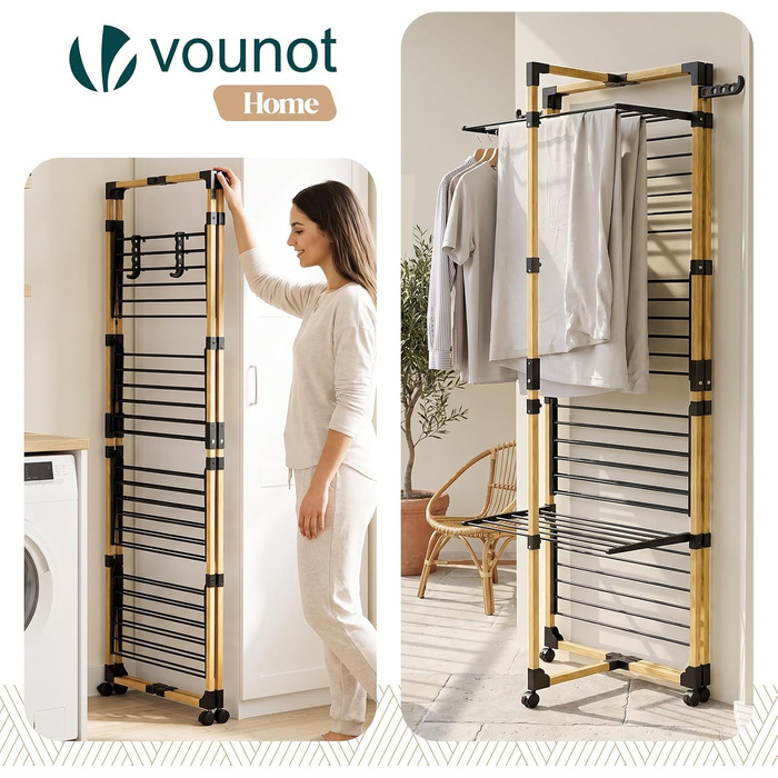 Сушарка для білизни VOUNOT вертикальна, 4 яруси, складана, чорна