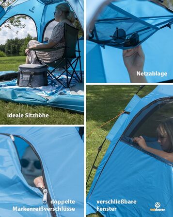 Намет для активного відпочинку SunSnapper Air - UV 80, що швидко розкладається, з 4 дверима та 3 вікнами, швидко встановлюється або автоматично встановлюється, замикається, із захистом від ультрафіолету 80, екраном для приватності та захистом від комах