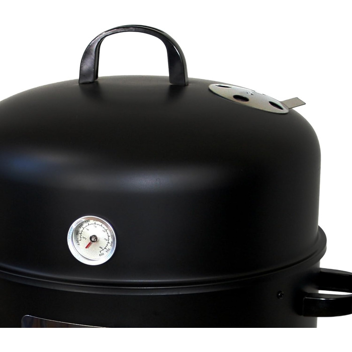 В-1 Дим-гриль Вугільний гриль з кришкою для копчення, смаження та приготування (з резервуаром для води, 2 решітками для грилю, гачками для копчення, термометром) Димна бочка для саду та кемпінгу, 400 3-