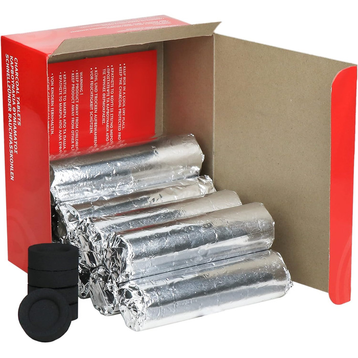 Вугілля для куріння NKlaus 10 рулонів Ø 33мм 100 вугільних таблеток швидкого розпалювання натуральне вугілля самозапалювальне вугі