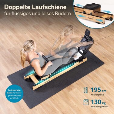 Гребний тренажер Skandika Rovek Дерев&39яний гребний тренажер, складний домашній гребний тренажер, магнітний опір з 32 рівнями, сумісний із додатком Kinomap, окремостоячий, до 195 см, світло-коричневий