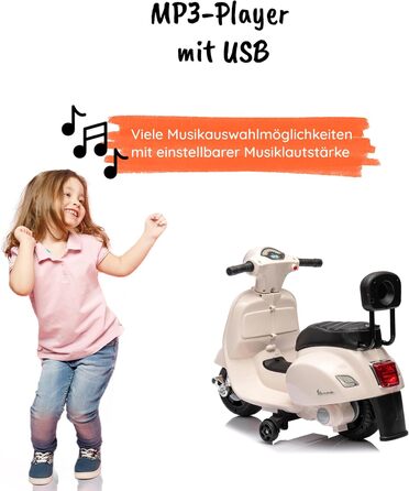 Дитячий електромотоцикл 6 вольт Vespa електричний дитячий самокат від Babycar зі спинкою - електричний дитячий самокат Vespa з нож