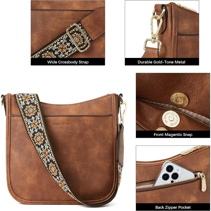 Жіноча сумка BOSTANTEN маленька сумка через плече з PU шкіри сумка через плече для жіночих сумок крос-боді з регульованим кольоров