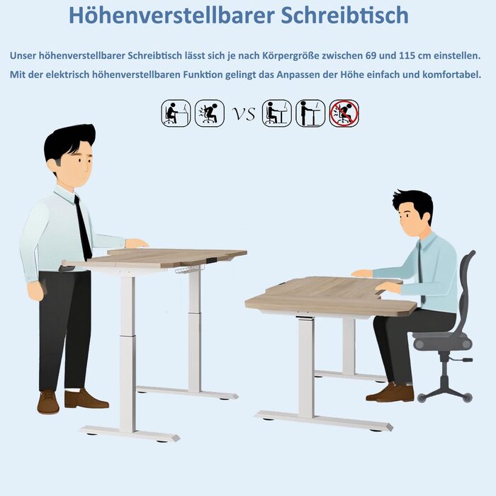 Електричне регулювання висоти письмового столу, L-подібний стіл 150 см для роботи сидячи та стоячи з 4 налаштуваннями пам&39яті, стільниця зі зрощеного світлого дуба, регульований по висоті стіл для домашнього офісу 150x78 світлий дуб