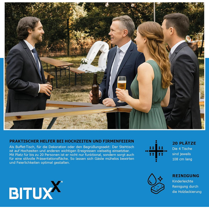 Комплект пивного намету BITUXX, комплект фестивального намету, пивний стіл, хрестовий стіл, стоячий стіл, Quattro, складаний, хрестоподібної форми, 241 см з підставкою для парасольки