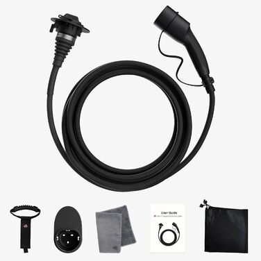 Подовжувач типу 2 10 м, 11 кВт, 16 А 3-фазний зарядний кабель 400 В, клас захисту IP54, сумісний з усіма електромобілями та високопродуктивними електромобілями стандарту IEC62196-2, з футляром для перенесення 11 кВт 10 м