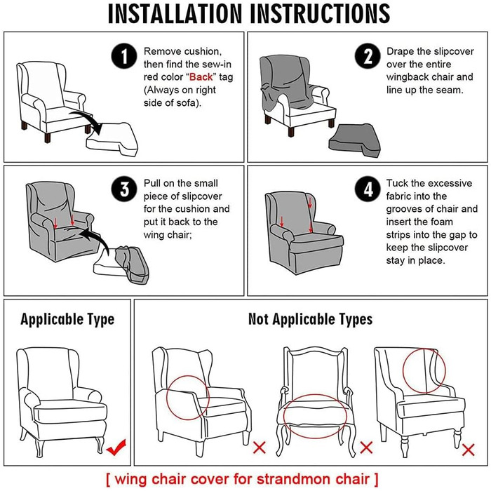 Чохол для крісла Highdi з 2 частин, чохли для крісел, чохли для крісел з крилами, еластичний чохол для крісла &quotТигр&quot з підлокітниками, висока спинка, універсальний (квітка та листя), зелена пружина