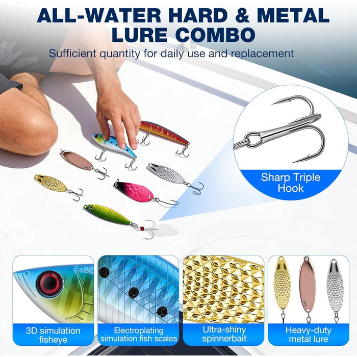 Набір рибальських снастей із 460 предметів, рибальські приманки для судака, форелі, окуня, рибальські аксесуари з ящиком для снастей, гачки, рибальські приманки, ящик для рибальських приманок на 3 полиці. Підходить для початківців та професіоналів.