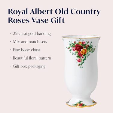 Подарункова ваза Royal Albert Old Country Roses Vase - Вінтажна ваза з тонкого кістяного фарфору - середнього розміру - квітковий візерунок, 22 см, біла Велика ваза