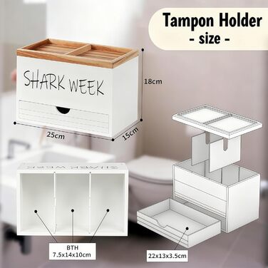 Коробка для зберігання тампонів з 3 відділеннями, кришкою та шухлядою дерев&39яний органайзер для ванної кімнати диспенсер для ватних дисків, ватних паличок, тампонів та гігієнічних прокладок