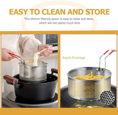 Кошик для смаження, кошик для макаронів з нержавіючої сталі, кошик для глибокої фритюрниці з довгою ручкою, для круглого кошика для їжі (14 см)