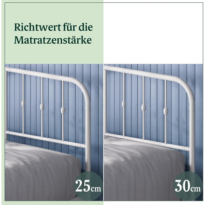 Ліжко Zinus Heidi 140x200 см - Висота 31 см з місцем для зберігання під ліжком - Металевий каркас ліжка-платформи з узголів&39ям та ізніжжям - Білий 140 x 200 см