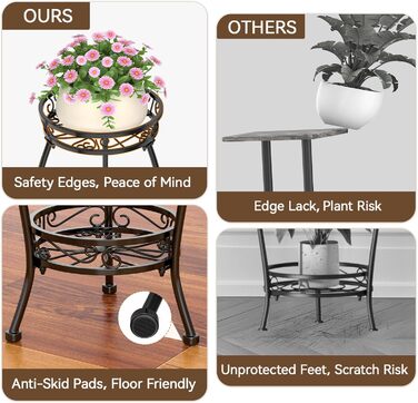 Дворівнева підставка для рослин чорного кольору для використання в приміщенні та на вулиці, для великих, високих квіткових горщиків на терасі, міцна вертикальна металева полиця для вузьких кутів підлоги, стабільний тримач-органайзер, чорний відтінок