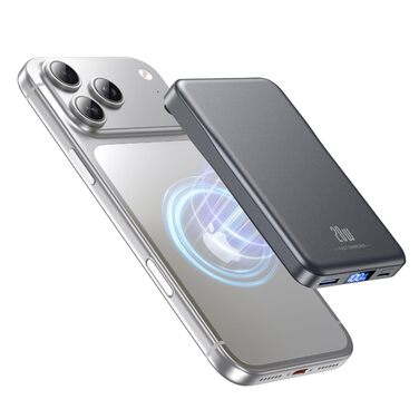 Зовнішній акумулятор MagSafe Power Bank, магнітний зовнішній акумулятор ємністю 10000 мАг без кабелю, швидка зарядка PD 20 Вт, бездротовий магнітний зарядний пристрій з входом/виходом USB-C, світлодіодний індикатор для iPhone 17/16/15/14/13/12/Pro/Pro Max