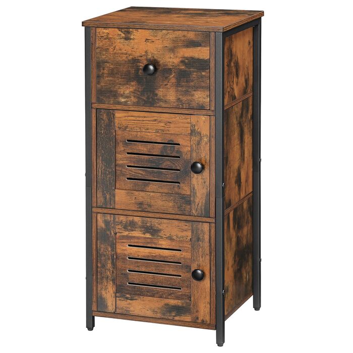 Сервант HOOBRO з шухлядою, комод у вінтажному стилі, регульована полиця, невелика телефонна шафка, для вітальні, спальні, (30 x 34 x 75 см) темно-коричневий та чорний EBF15CW01G1