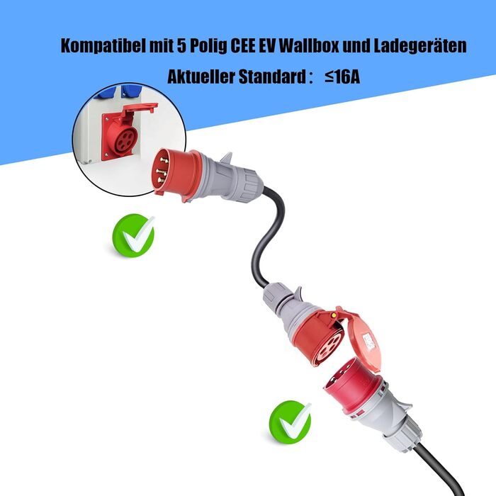 Перехідник CEE з вилки 32A на розетку 16A із захисною кришкою, 3-фазний 5-контактний роз&39єм CEE для зарядного пристрою електромобілів, промисловий P34542
