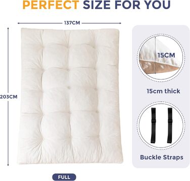 Матрац MAXYOYO футон, тканина шенил, товщина 15 см, може використовуватися як диван-ліжко, виготовлений на ґудзиках, складний гостьовий матрац для вітальні/спальні, кремовий, 135 x 200 см