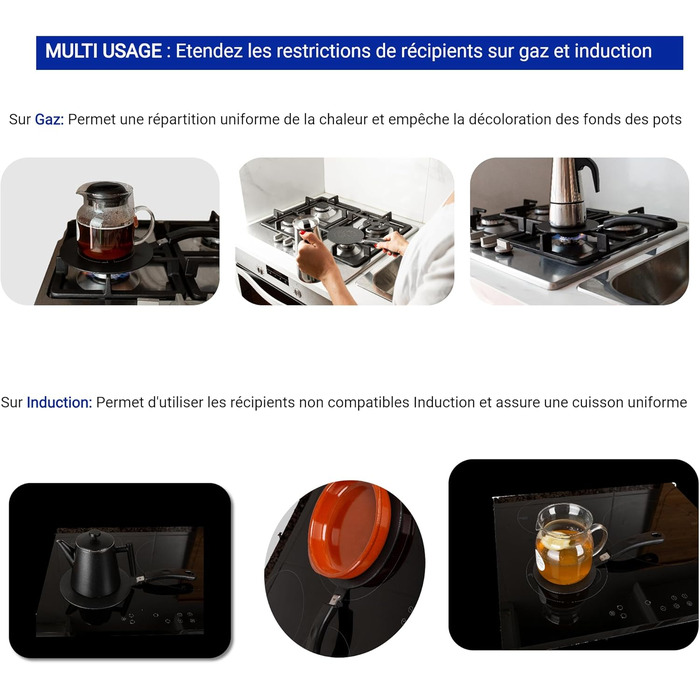 Індукційний адаптер ComwithSafe 20 см, знімна ізоляційна ручка, не змінює колір після використання, теплорозподільна пластина з чорним високотемпературним покриттям, диск індукційного/газового реле