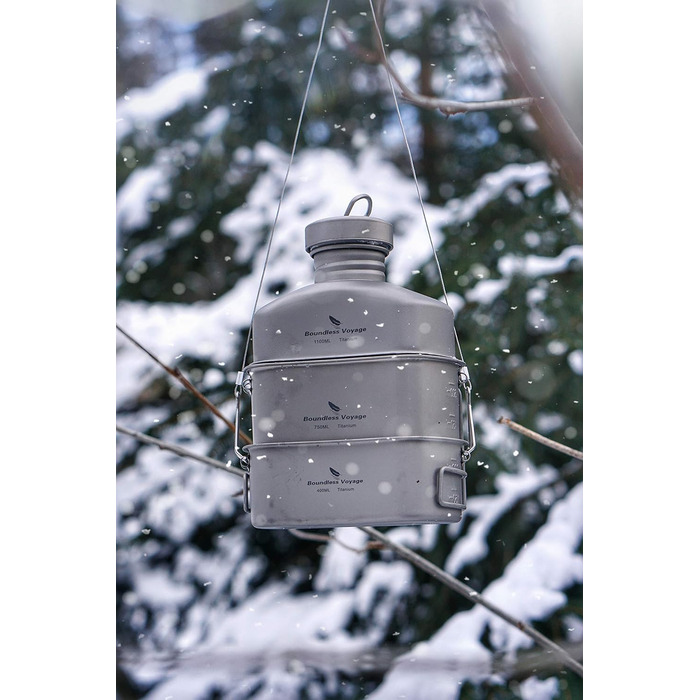 Титанова фляга Boundless Voyage 1100 мл, чашка 750 мл, чашка 400 мл, набір для кемпінгу та відпочинку на природі, військова фляга, пляшка для води, набір для приготування їжі, набір для їдальні, пляшка для води з камуфляжною сумкою Ti2049c-750 мл, 400 мл 