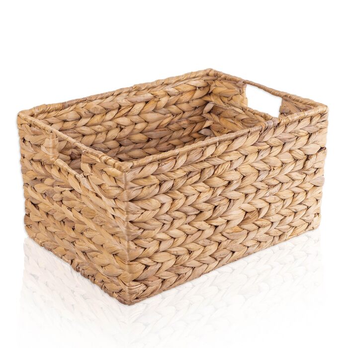 Прямокутний кошик для зберігання FRIHET, плетений з водяного гіацинта Коробка для зберігання з ручками Невеликий кошик для білизни, органайзер для гардеробу та багато іншого Різні розміри (, розмір 3) Розмір 3