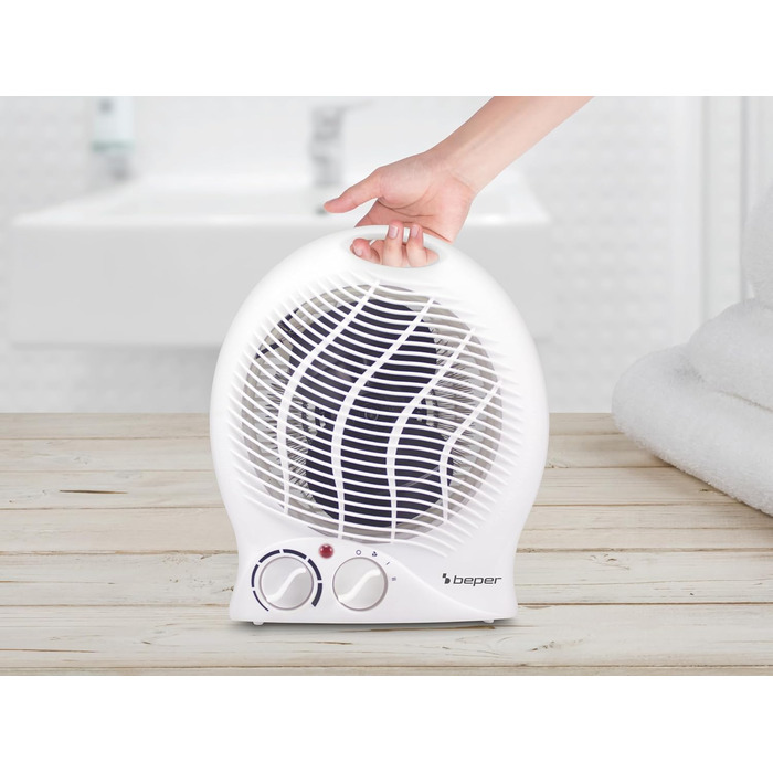 Тепловентилятор BEPER P203TER202, 2000 Вт, 2 рівні потужності, компактний вентилятор з регульованим термостатом, еко-режимом та автоматичним вимкненням, білий