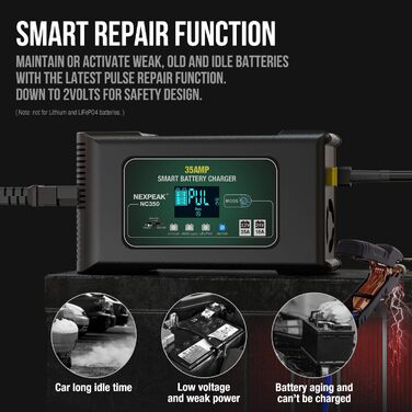 Зарядний пристрій, NEXPEAK Зарядний пристрій 35А 12В 24В Зарядні пристрої для автомобільних акумуляторів З РК-сенсорним екраном Ав