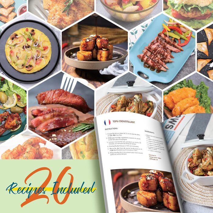 Фритюрниця Aigostar White Cube 7 л XXL Фритюрниця з гарячим повітрям 1900 Вт, 7 програм, підтримка тепла, 20 рецептів, без олії, для 6-10 осіб, фритюрниця з цифровим світлодіодним сенсорним екраном