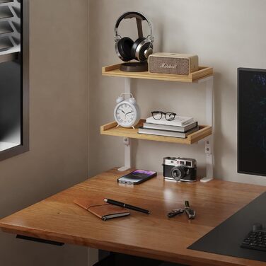 Високоякісна промислова настільна полиця для труб 40 см із 2 ярусами, міцний органайзер для подовження столу, сучасна настільна полиця (біла) з дерева