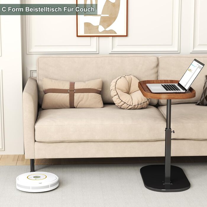С-подібний бічний столик, регульований по висоті, невеликий бічний столик для дивана, обертовий на 360 С-подібний бічний столик для дивана, сучасний мобільний дерев&39яний журнальний столик/бічний столик для вітальні (чорний)