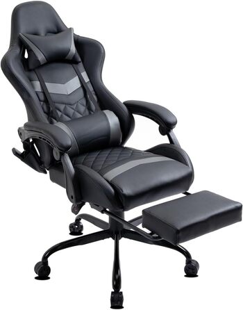 Ігрове крісло Delman, гоночне крісло, офісне крісло, комп&39ютерне крісло, масажна функція з 6 точками вібрації, крісло керівника зі штучної шкіри, ергономічна підставка для ніг 12-0037 (сірий колір)