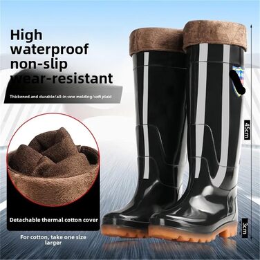 Чоловічі дощові чоботи, супер високі шкарпетки, дощове взуття, довгі водні рибальські чоботи, потовщені зносостійкі, нековзні, пластикові, водонепроникні, чорні, одинарні, 40 EU