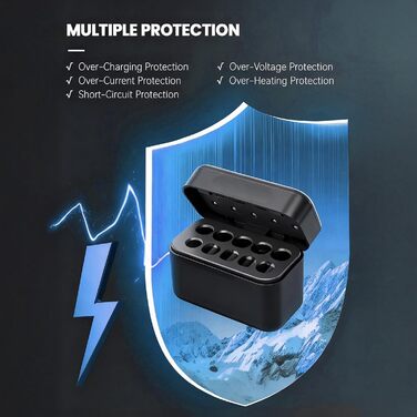 Слотовий літій-іонний зарядний пристрій для акумуляторів типу AA/AAA (1,5 В) Автоматичне виявлення та активація при 0 В Незалежні зарядні станції (350 мАг/200 мАг) Компактний та роз&39єм Type-C (чорний), 10-