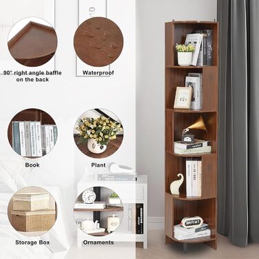 Вінтажна книжкова полиця, книжкова полиця, окремостояча книжкова полиця з 5 полицями, книжкова шафа, кутова полиця, дерев&39яна книжкова полиця, полиця для вітальні, спальні, домашнього офісу, 28,5x28,5x173 см (Ш)