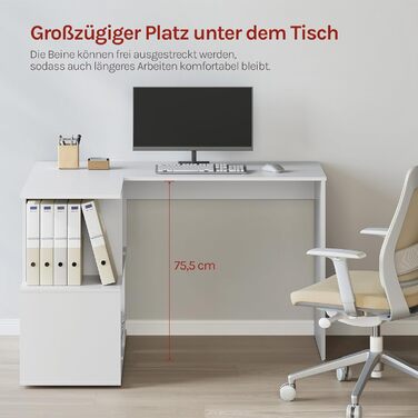 Подібний письмовий стіл, кутовий стіл з відділенням для зберігання, 120x100 см, офісний стіл, комп&39ютерний стіл з відділеннями для зберігання, ПК-стіл, L-подібний стіл, робочий стіл для офісу/кабінету, білий