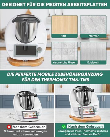 Дерев'яна розсувна дошка для Thermomix TM6 TM5, для розсувної дошки Thermomix з додатковим місцем для ложок, високоякісні тефлонові глайди, переміщення без зусиль, бук